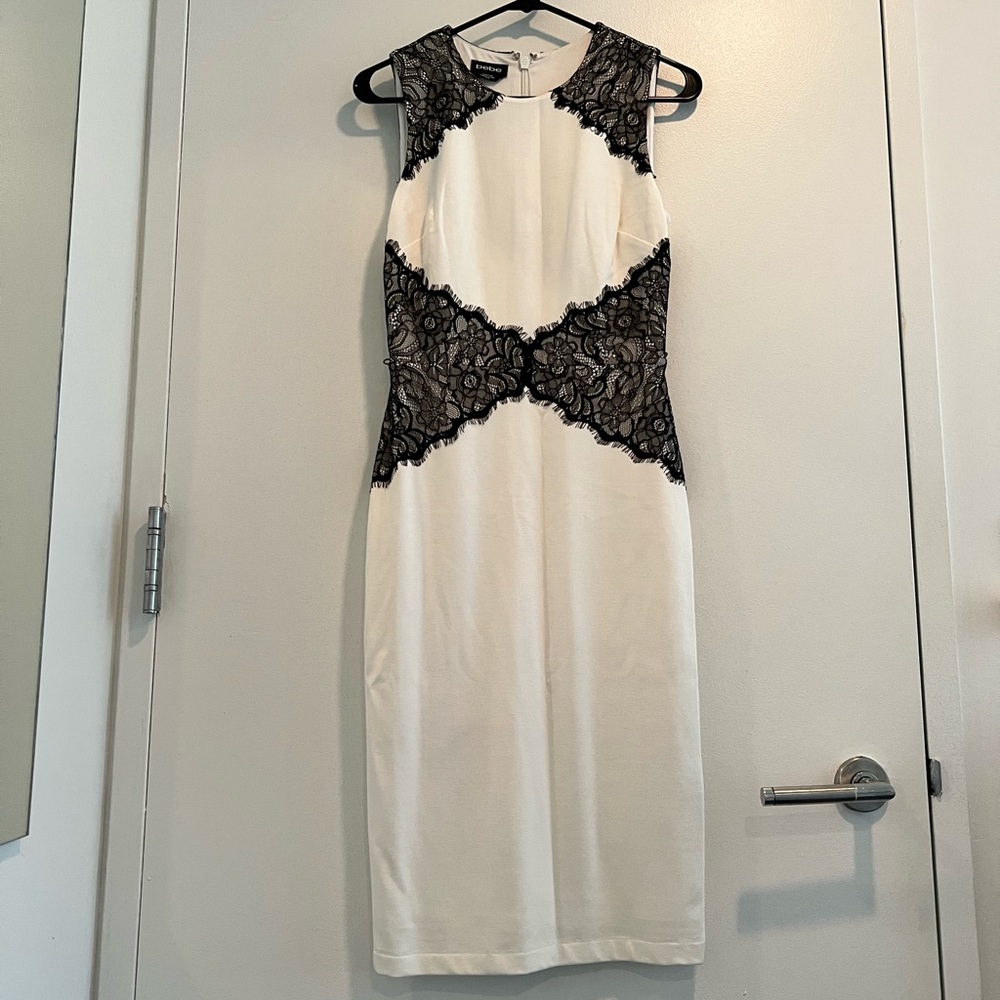 Bebe black and white lace sheath dress